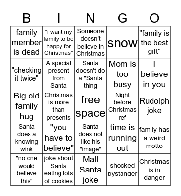 Christmas Movie Bingo Card