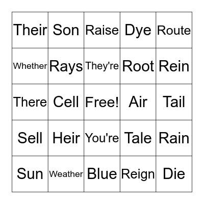 Word Bingo! Bingo Card