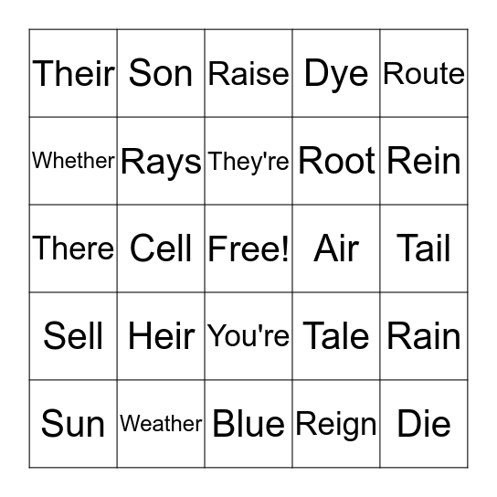 Word Bingo! Bingo Card