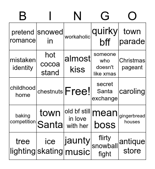 Hallmark Christmas movie drinking BINGO Card