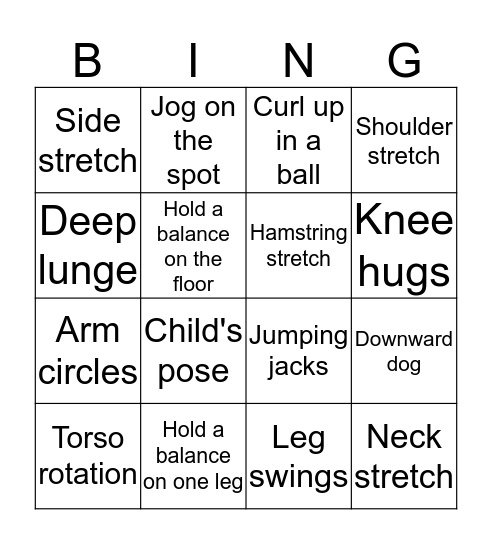 PE Bingo Card