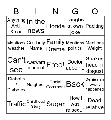 Family Bingo Card
