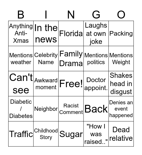 Family Bingo Card