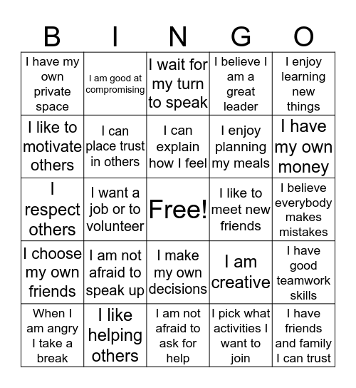 Self Advocacy Bingo  Bingo Card