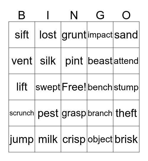 Ending Blends Bingo Card