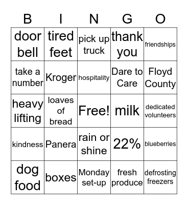 Food Pantry Bingo Card