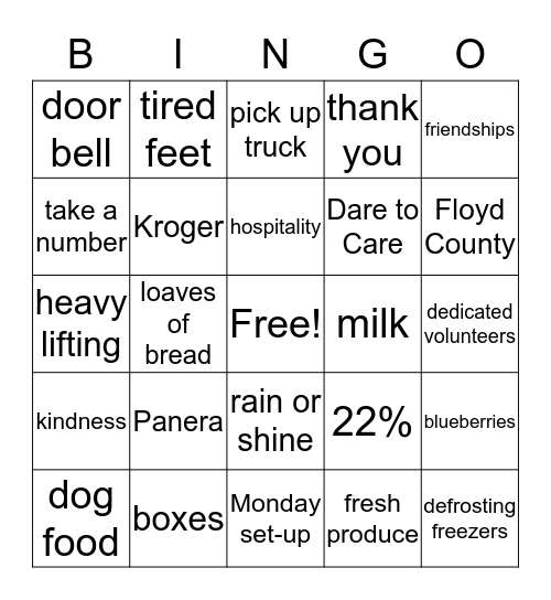 Food Pantry Bingo Card