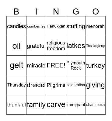 Thanksgiving/Hanukkah Bingo Card