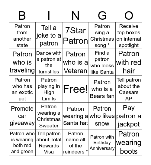 CHRISTMAS PATRON BINGO Card
