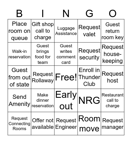 TVCR Front Desk Bingo Card