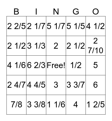 Multiplying a Fraction by a Whole Number Bingo Card