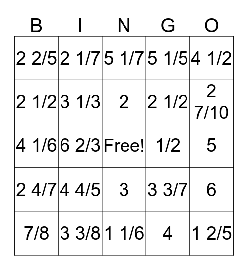 Multiplying a Fraction by a Whole Number Bingo Card