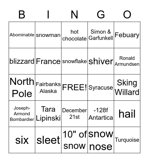 OSI Winter Bingo Card