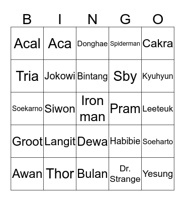 Ini punya Acal cantik Bingo Card
