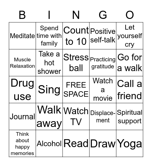 Coping  Bingo Card