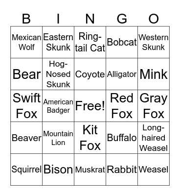 Predators and Furbearers Bingo Card