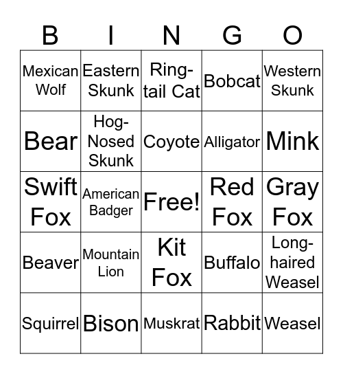 Predators and Furbearers Bingo Card