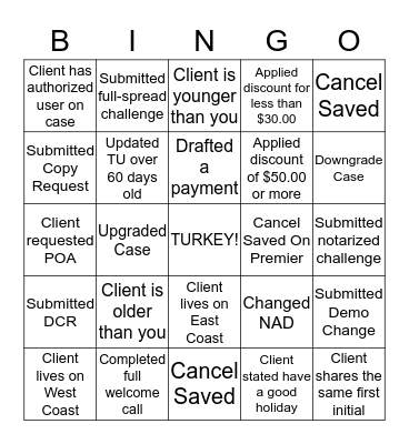 HOLIDAY BINGO! Bingo Card