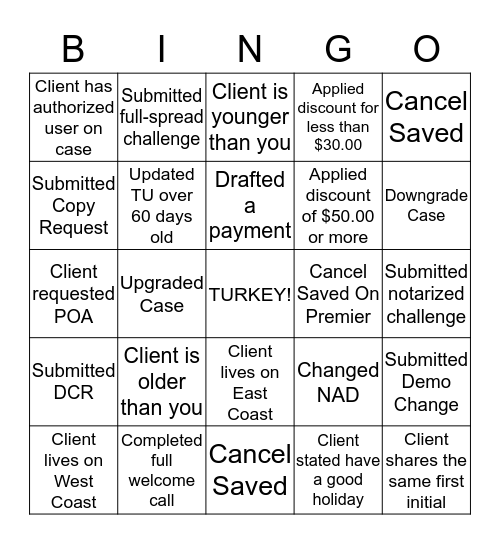 HOLIDAY BINGO! Bingo Card