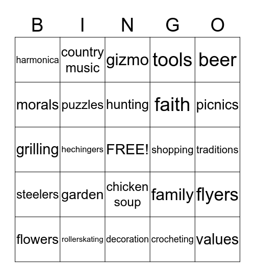 GIVING THANKS AND REMEMBERING MOM AND DAD Bingo Card