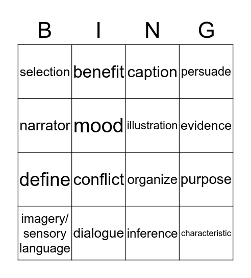 Wonderful Words Bingo Card