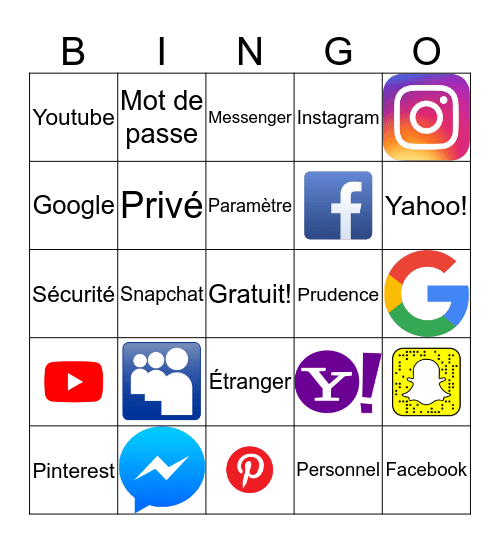 Médias sociaux Bingo Card