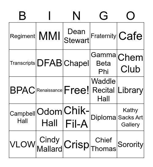 Bethel Bingo Card