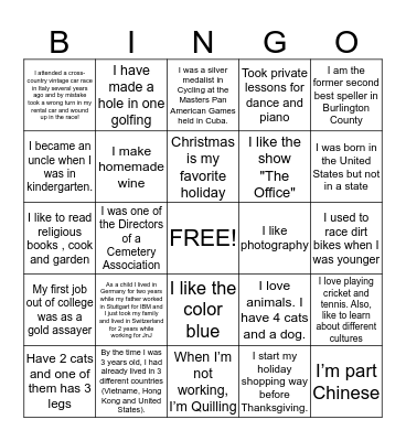Fun Facts Bingo Card