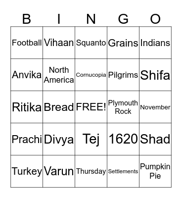 Thanksgiving Bingo Card