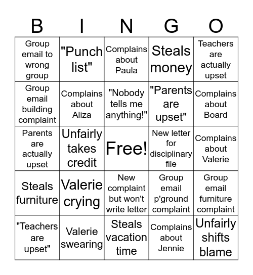 Sara Bingo Card