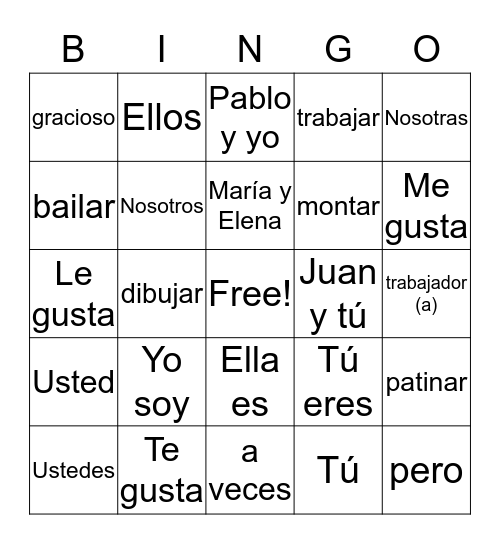 Spanish Subject Pronouns/Vocab 6 Bingo Card