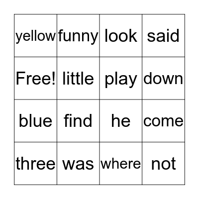 Sight Word Bingo Card