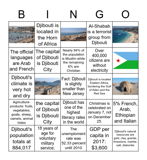 Djibouti BINGO Card