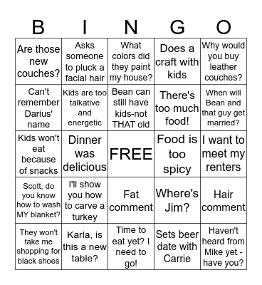 Grandma BINGO Card