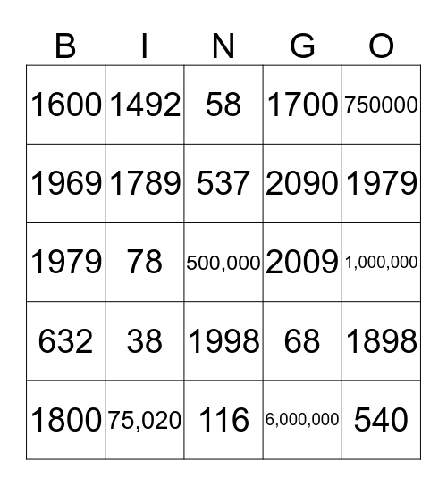 Los Números Bingo Card