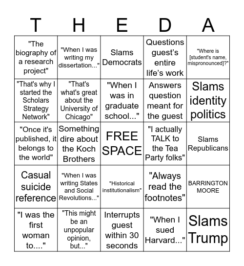 Skocpol Bingo Card