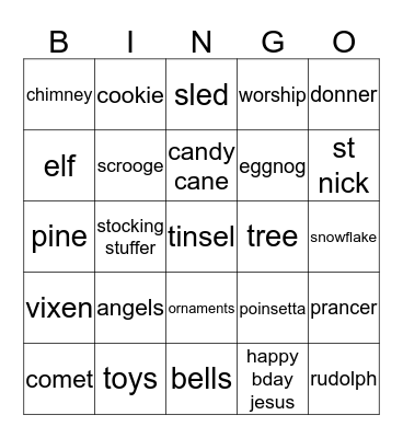 REINDEER VS ELVES  FAMILY CHRISTMAS Bingo Card