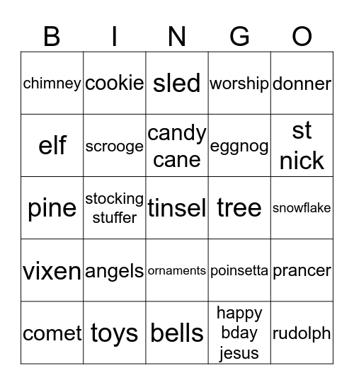 REINDEER VS ELVES  FAMILY CHRISTMAS Bingo Card
