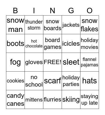 Holiday Bingo  Bingo Card