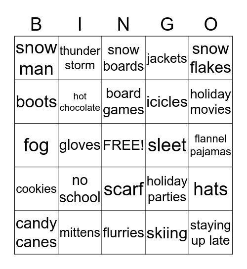 Holiday Bingo  Bingo Card