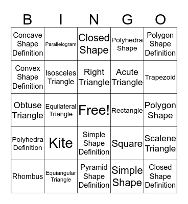 Shapes Bingo Card