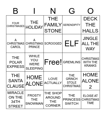 CHRISTMAS MOVIES BINGO Card