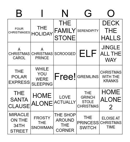 CHRISTMAS MOVIES BINGO Card