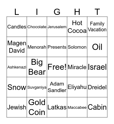 Ashkenazi-Eliyahu-Solomon Hanukkah 2018 Bingo Card