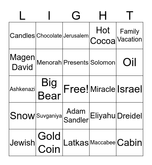 Ashkenazi-Eliyahu-Solomon Hanukkah 2018 Bingo Card