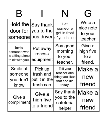 Kindness Bingo!!  Bingo Card