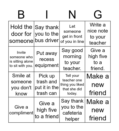 Kindness Bingo!!  Bingo Card