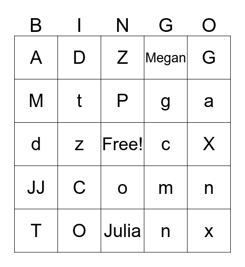 Alphabe Bingo Card