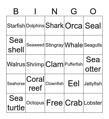 Ocean Bingo Card