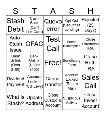 Stash Bingo Card
